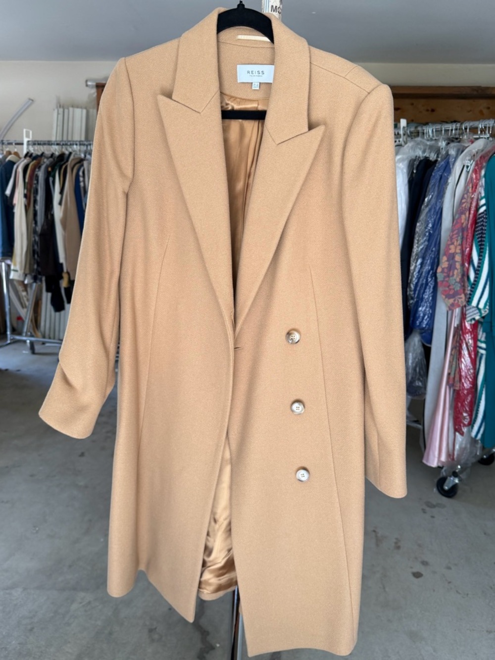 REISS Camel Double-Breasted Wool-Blend Coat
